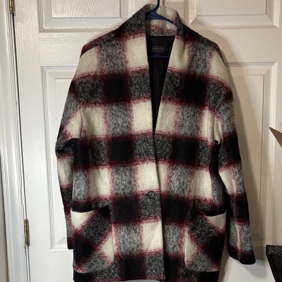 Pendleton Plaid Jacket- Black, Red, Cream Sz L Excellent Condition - Picture 1 of 3
